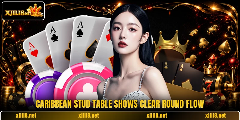 Caribbean stud table shows clear round flow Caribbean stud table shows clear round flow