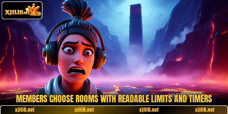 Members choose rooms with readable limits and timers Members choose rooms with readable limits and timers