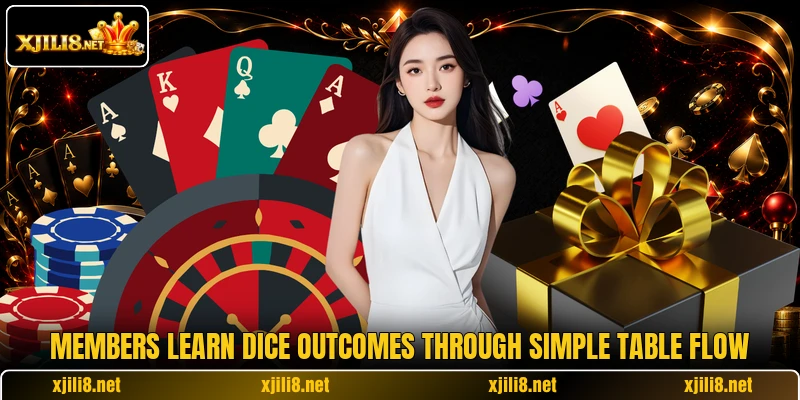 Members learn dice outcomes through simple table flow Members learn dice outcomes through simple table flow