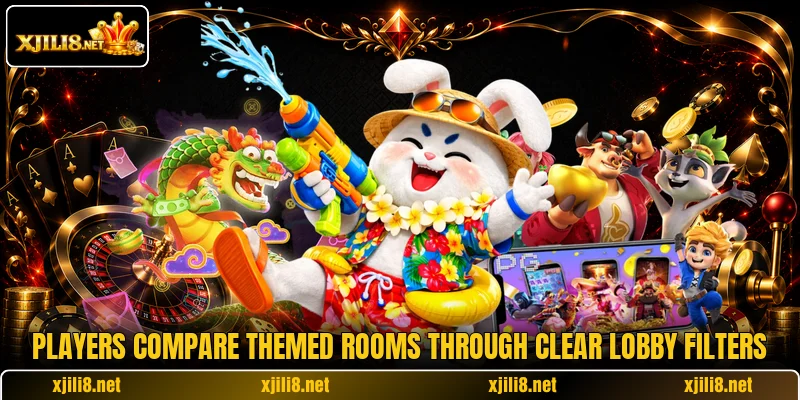 Players compare themed rooms through clear lobby filters Players compare themed rooms through clear lobby filters