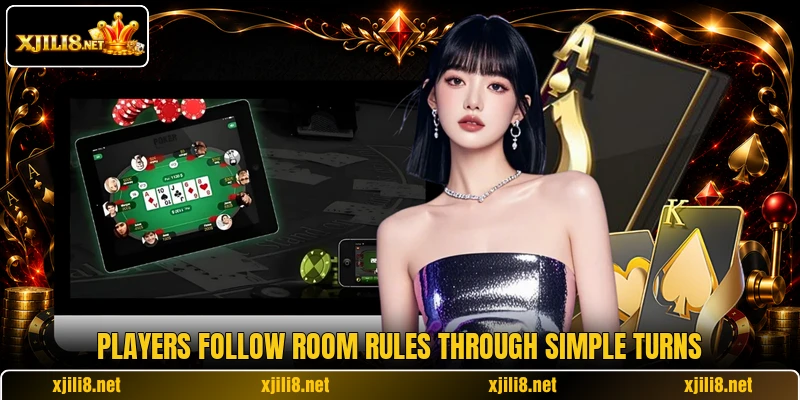 Players follow room rules through simple turns Players follow room rules through simple turns