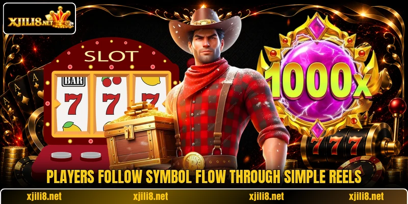 Players follow symbol flow through simple reels Players follow symbol flow through simple reels